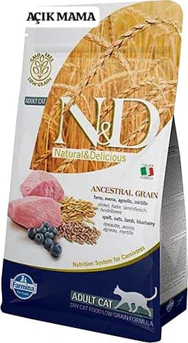 N&D Düşük Tahıllı Kuzu Etli ve Yaban Mersinli Yetişkin Kedi Maması 4 kg