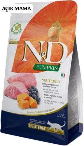 N&D Pumpkin Balkabaklı Kuzu Etli ve Yaban Mersinli Kısırlaştırılmış Kedi Maması 1.5 kg