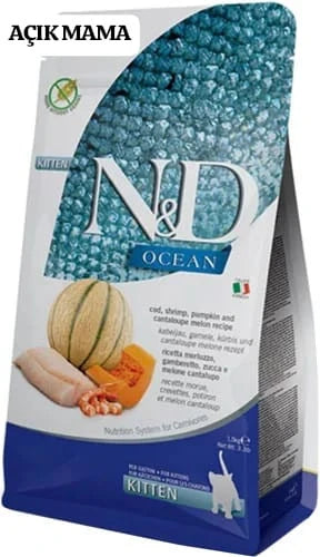 N&D Ocean Morina Balkabağı Karides ve Kavun Yavru Kedi Maması 1.5 kg