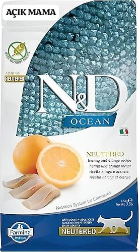 N&D Ocean Ringa Balıklı ve Portakallı Kısırlaştırılmış Yetişkin Kedi Maması 1.5 kg