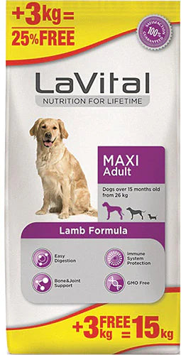 LaVital Maxi Adult Kuzu Etli 12 kg + 3 kg Büyük Irk Yetişkin Köpek Maması