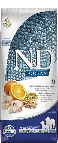 N&D Ocean Düşük Tahıllı Morina Balıklı ve Portakallı 12 kg Orta ve Büyük Irk Yetişkin Köpek Maması