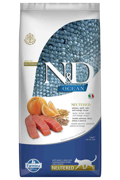 N&D Ocean Düşük Tahıllı Kısırlaştırılmış Somonlu ve Portakallı 10 kg Yetişkin Kedi Maması