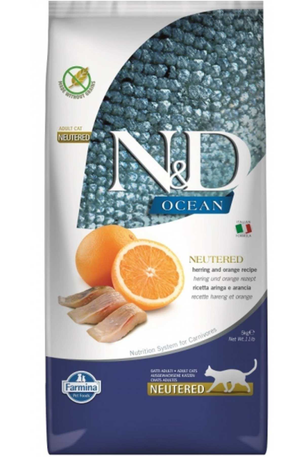 N&D Ocean Ringa Balıklı ve Portakallı Kısırlaştırılmış Yetişkin Kedi Maması 5 kg